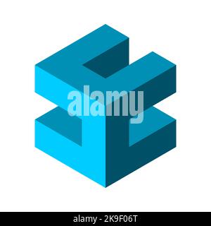 Modèle de logo UCC de lettres. Cube bleu abstrait 3D. Élément de conception de cube hexagonal. Architecture, bâtiment, industrie de la construction. Forme de boîte géométrique. Illustration de Vecteur