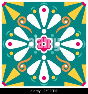 Motif fleuri et géométrique simple et sans couture en carreaux vectorisé inspiré des motifs talavera du Mexique Illustration de Vecteur