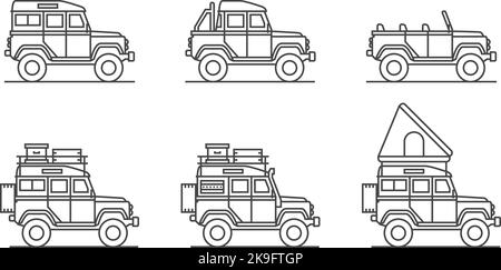 Dessin de contour d'une vieille voiture hors route britannique Illustration de Vecteur