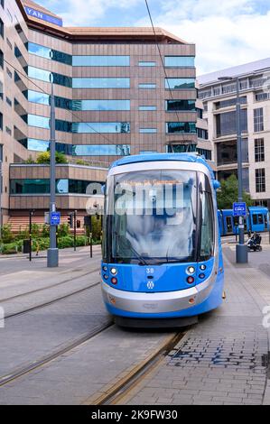 Tramway de West Midlands Metro dans le centre-ville de Birmingham, en Angleterre. Banque D'Images