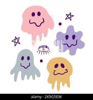 Ensemble de formes fantômes d'Halloween, silhouette de la collection de fantômes mignonne dessinée à la main Illustration de Vecteur