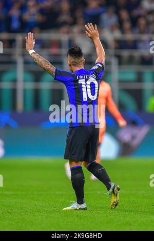 Milan, Italie. 26th, octobre 2022. Lautaro Martinez (10) d'Inter vu lors du match de l'UEFA Champions League entre Inter et Viktoria Plzen à Giuseppe Meazza à Milan. (Crédit photo: Gonzales photo - Tommaso Fimiano). Banque D'Images