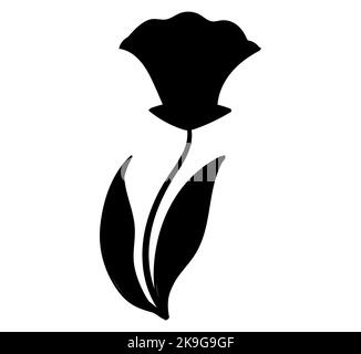 Fleurs, silhouette noire d'une jonquille sur fond blanc, éléments foliaires Illustration de Vecteur