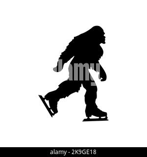 Silhouette Yeti de Noël. Patinage sur glace Big foot. Modèle de vacances d'hiver pour la décoration, la découpe au laser, l'artisanat. Illustration vectorielle Illustration de Vecteur