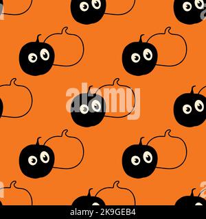 Motif Halloween sans couture avec motif citrouilles sur fond de couleur orange Illustration de Vecteur