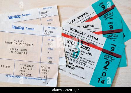 Billets de concert pour Billy Joel les 9th juin 1984 et 9th juillet 1987 à Wembley Arena, Londres, Royaume-Uni Banque D'Images