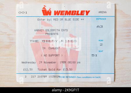 Ticket stub pour les Gypsy Kings lors des concerts du 29th novembre 1989 à Wembley Arena, Londres, Royaume-Uni Banque D'Images