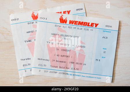 Billets pour les Gypsy Kings lors des concerts du 29th novembre 1989 à Wembley Arena, Londres, Royaume-Uni Banque D'Images