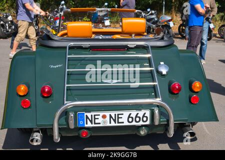 Green Morgan Roadster cabriolet, voiture d'époque, vue arrière Banque D'Images