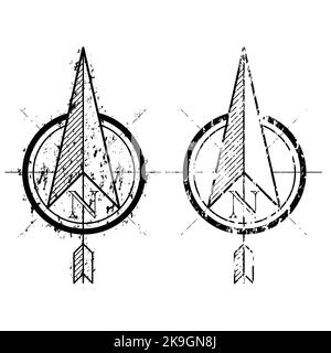 Flèches du compas de grunge nord définies Illustration de Vecteur