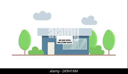 Réouverture des petites entreprises après la quarantaine COVID-19 verrouillage du coronavirus. Nous sommes de nouveau ouverts. Modèle vectoriel pour panneau de porte, affiche, bannière, Web to Illustration de Vecteur