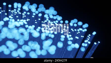 3d rendu de la fibre optique clignotante pour le concept de transmission de transfert de données. Banque D'Images