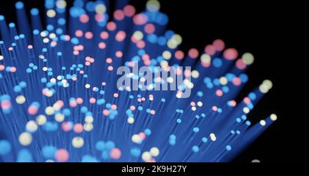 3d rendu de la fibre optique clignotante pour le concept de transmission de transfert de données. Banque D'Images