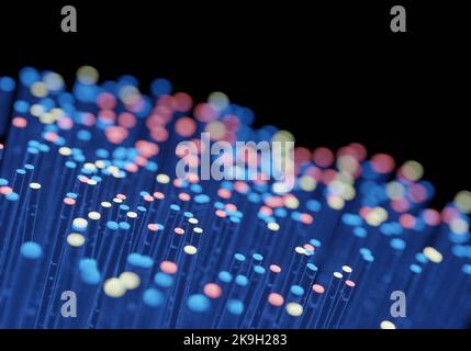 3d rendu de la fibre optique clignotante pour le concept de transmission de transfert de données. Banque D'Images