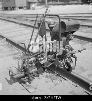 Perceuse américaine pour raccords dans les joints de rail. Banque D'Images