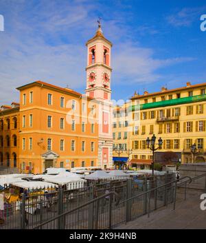 France, Côte d'Azur, Nice, Palais Rusca, Tour de l'horloge, Place du Palais de Justice, Banque D'Images