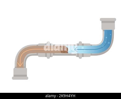 Nettoyage de la conduite d'eau avec un agent chimique débouchant illustration du vecteur de processus isolée sur fond blanc Illustration de Vecteur
