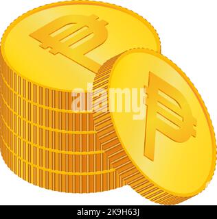 Peso. 3D pièces physiques isométriques. Devise. Pièces d'or avec symbole Peso isolé sur fond noir. Illustration vectorielle. Philippines - Vector. Illustration de Vecteur