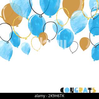 Ballon bleu aquarelle et or étincelant. Fond de célébration vectoriel Illustration de Vecteur