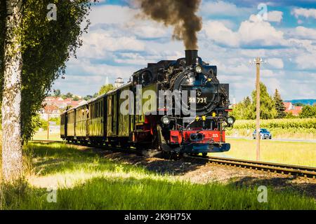 Chemin de fer à moteur à vapeur à voie étroite à Zittau, en Allemagne Banque D'Images