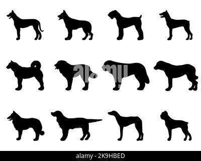 ensemble silhouette de chien. Silhouettes noires d'un chien sur fond blanc. Illustration vectorielle Illustration de Vecteur