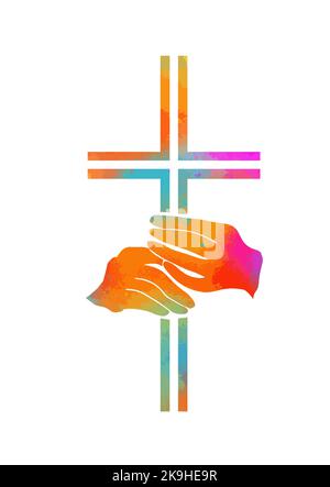 croix religieuse en main. Illustration vectorielle Illustration de Vecteur