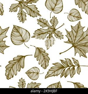 Motif sans couture, feuilles brunes squelettes. Illustration vectorielle Illustration de Vecteur
