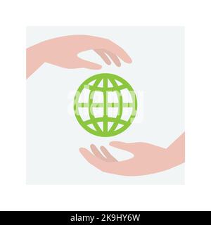 Mains au-dessus et en dessous du globe. Sauver la planète. Connexion globale. Illustration de Vecteur