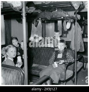 Transport d'enfants de Finlande dans le cadre de l'évacuation des enfants pendant la guerre. Banque D'Images
