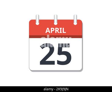 Vecteur d'icône de calendrier 25 avril. Concept de calendrier, d'activité et de tâches Illustration de Vecteur
