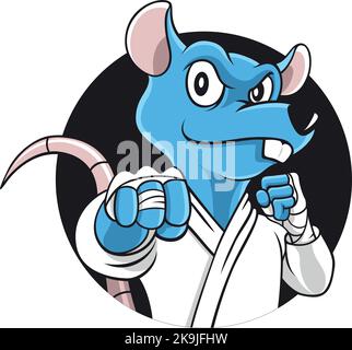 Blue Mouse Fighter en uniforme d'art martial Illustration de Vecteur