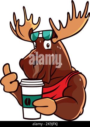 Un orignal tenant une tasse de café Illustration de Vecteur