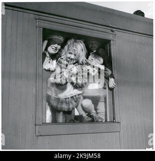 Transport d'enfants de Finlande dans le cadre de l'évacuation des enfants pendant la guerre. Banque D'Images