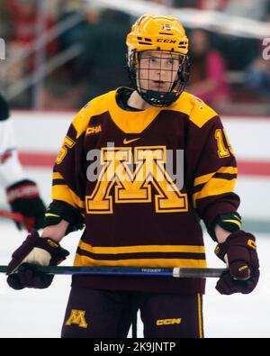 Columbus, Ohio, États-Unis. 28th octobre 2022. Minnesota Golden Gophers avance Peyton Hemp (15) dans la deuxième période contre les Buckees de l'État de l'Ohio dans leur jeu à Columbus, Ohio. Brent Clark/CSM/Alamy Live News Banque D'Images