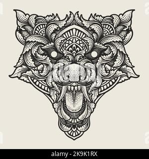 illustration tête de loup avec style gravure Illustration de Vecteur