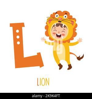 Caractère dans un costume d'animal avec lettre alphabétique Illustration de Vecteur
