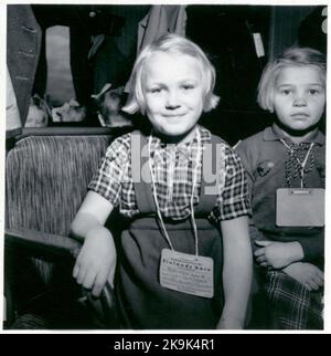 Transport d'enfants de Finlande dans le cadre de l'évacuation des enfants pendant la guerre. Banque D'Images