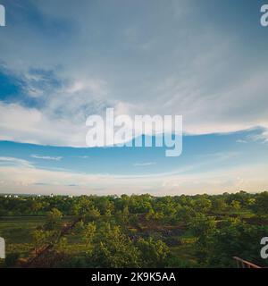 Paysage large scène non urbaine de l'Inde centrale avec verdure et ciel nuageux Banque D'Images