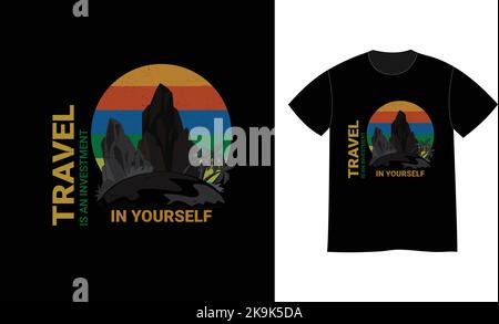 Le voyage est un investissement dans vous-même. Concept d'illustration vectorielle pour une chemise ou un logo, un imprimé, un timbre ou un tee-shirt. Style typographique vintage avec montagne Illustration de Vecteur