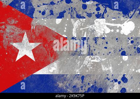 Drapeau de Cuba sur fond rayé de texture grunge ancienne Banque D'Images