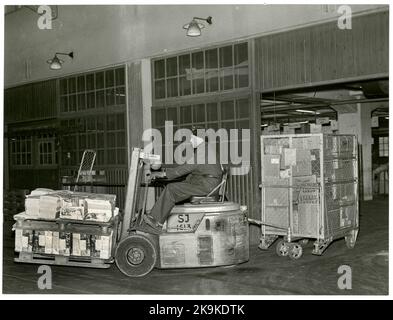 Transport par camion de marchandises en palette dans des conteneurs CÖ. Banque D'Images