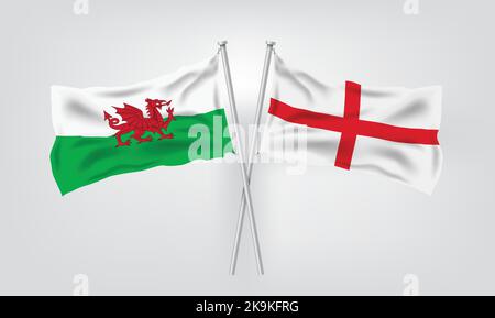 DRAPEAUX DE PAYS. ANGLETERRE VS PAYS DE GALLES ILLUSTRATION VECTORIELLE RÉALISTE. Illustration de Vecteur