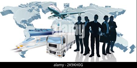 Concept de l'équipe logistique d'exportation Silhouette transport Illustration de Vecteur