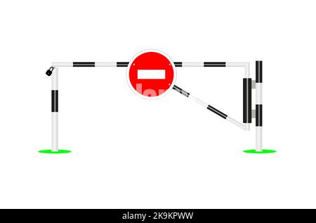 Barrière fermée avec un panneau d'interdiction. Barrière fermée rayée Illustration de Vecteur