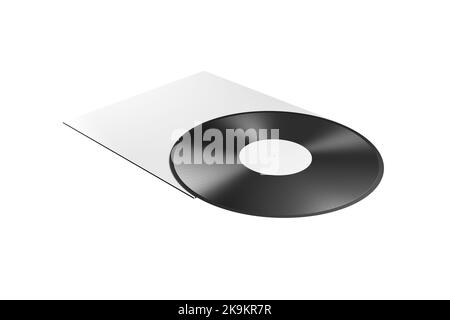 Maquette d'un enregistrement en vinyle et boîte sur fond blanc rendu 3D. Banque D'Images