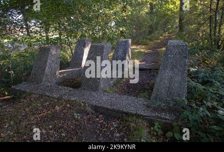 Leusden, pays-Bas - 06 octobre 2022 : ligne Grebbe (Grebbelinie). Barrière de réservoir de béton armé. Il a couru du Grebbeberg à Rhenen vers le nord jusqu'à Banque D'Images