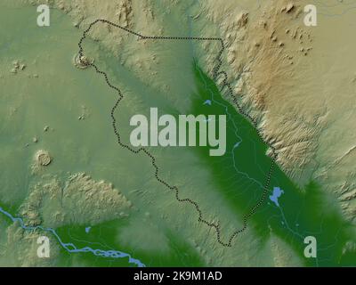 Chikwawa, district du Malawi. Carte d'altitude en couleur avec lacs et rivières Banque D'Images