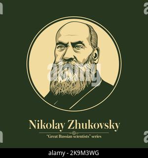 La série des grands scientifiques russes. Nikolay Zhukovsky était un scientifique, un mathématicien et un ingénieur russe, et un père fondateur de l'aérodynamisme moderne Illustration de Vecteur