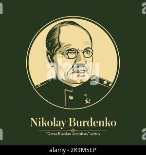 La série des grands scientifiques russes. Nikolay Burdenko était un empire russe et chirurgien soviétique, le fondateur de la neurochirurgie russe. Illustration de Vecteur