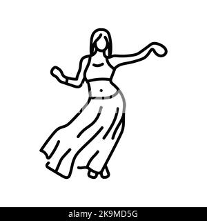 Icône de la ligne de couleur de danse de la bande de femme. Danse contemporaine. Illustration de Vecteur